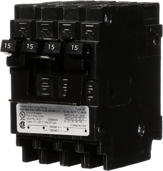 Siemens 15 Amp 120/240V 4-Pole QT Triplex Circuit Breaker 10kA Interrupt
