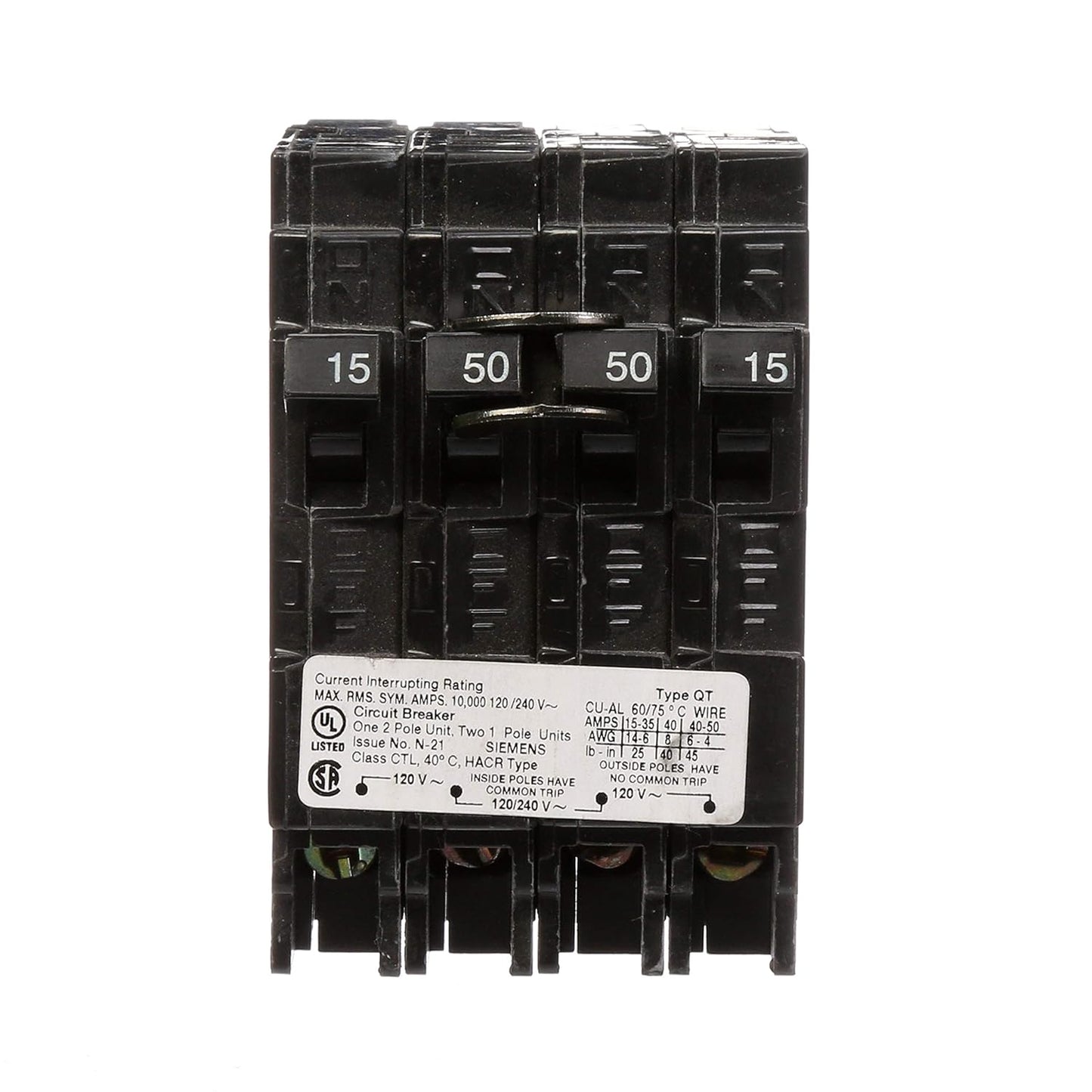 Siemens 15/50 Amp 240V Quad Thermal Magnetic Circuit Breaker Type QT