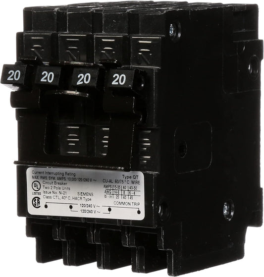 Siemens Quadplex 2 Pole 20/20A 120/240VAC Plug-In Circuit Breaker 10kAIC