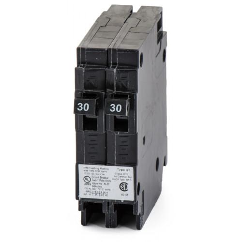 Siemens 30/30 Amp Tandem Single Pole Type QT Plug-In Circuit Breaker, 120/240VAC, 10kA Interrupt, Thermal Magnetic Trip, Q Series