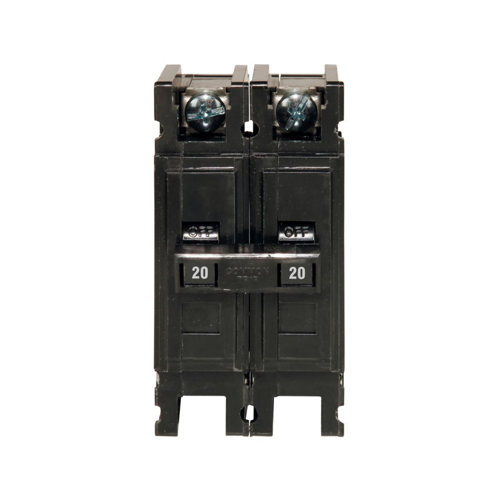 Cutler Hammer 20 Amp 2 Pole 120/240V QC Series Molded Case Circuit Breaker, 10kA Interrupt Rating, Thermal-Magnetic Trip, Cable-In/Cable-Out, Non-Interchangeable
