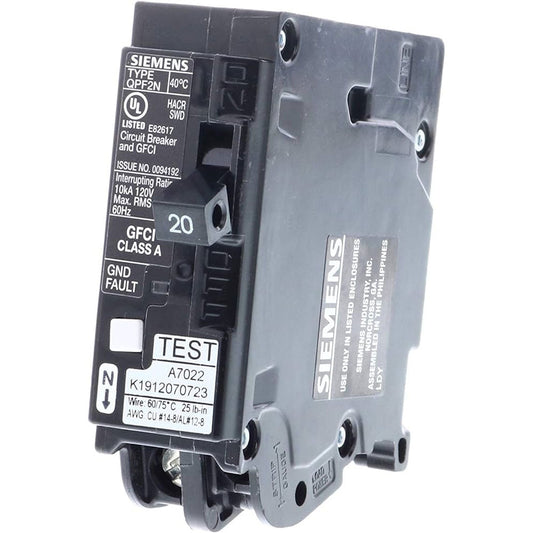 Siemens 20A 120V 1-Pole Ground Fault Circuit Breaker Plug-On Neutral Type QPF2N