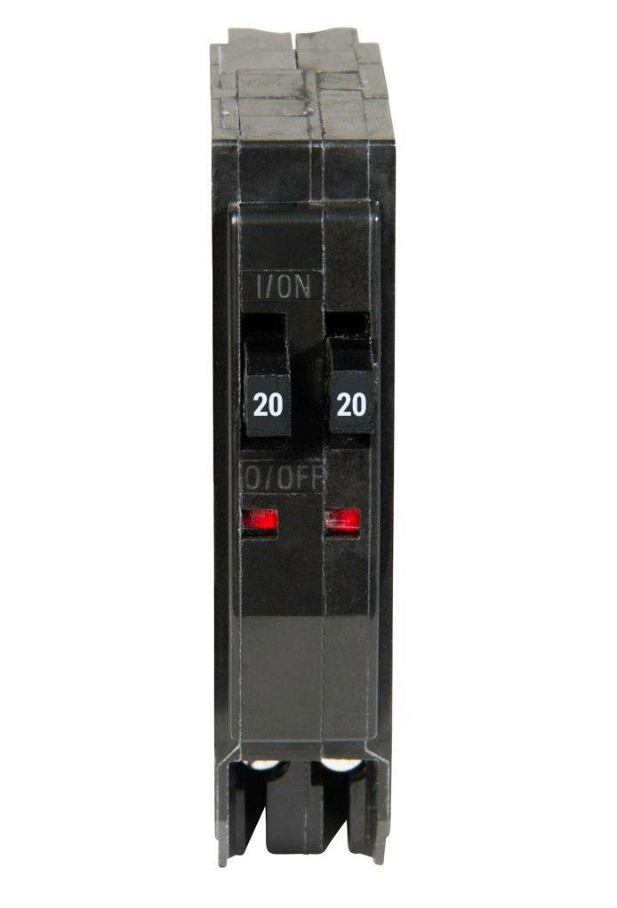 Square D 20A/20A Tandem Circuit Breaker, 120/240V, 1-Pole, QO Series, Plug-In Mount, 10kA Interrupt, VISI-TRIP, CSA/UL Listed