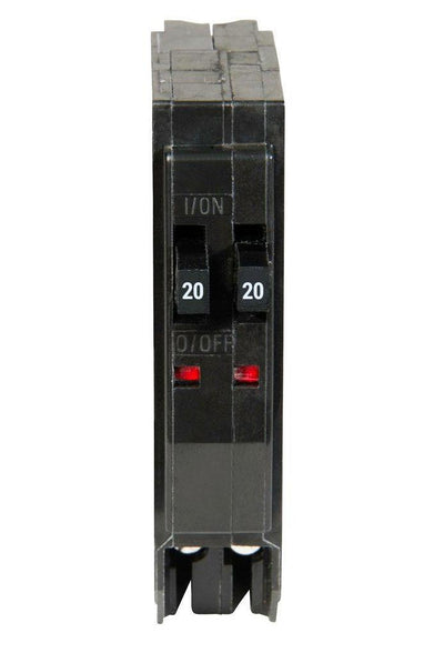 Square D 20A/20A Tandem Circuit Breaker, 120/240V, 1-Pole, QO Series, Plug-In Mount, 10kA Interrupt, VISI-TRIP, CSA/UL Listed