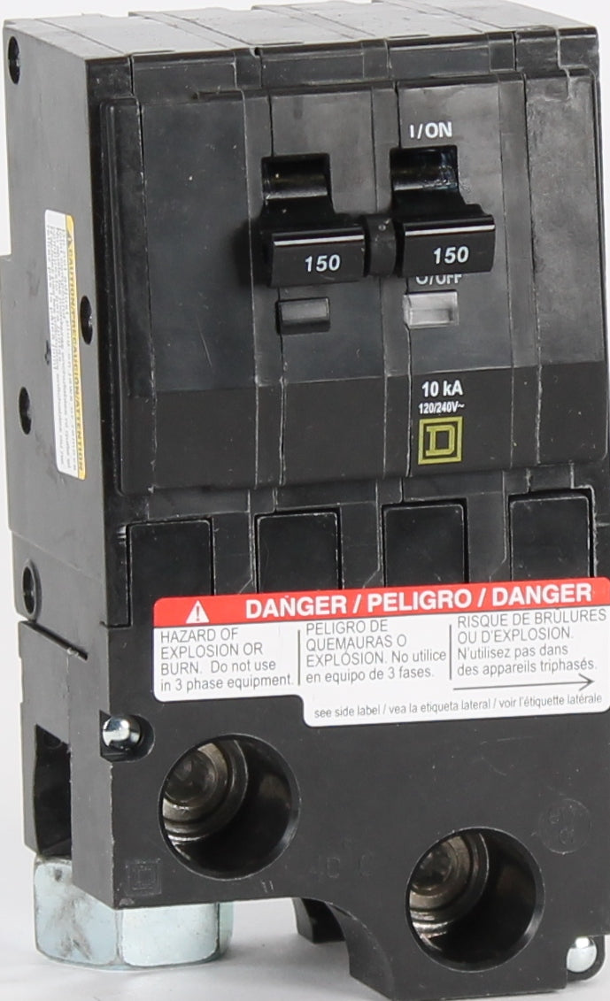 Square D 150 Amp 2 Pole 120/240VAC QO Series Circuit Breaker Plug-In 10kA Thermal Magnetic