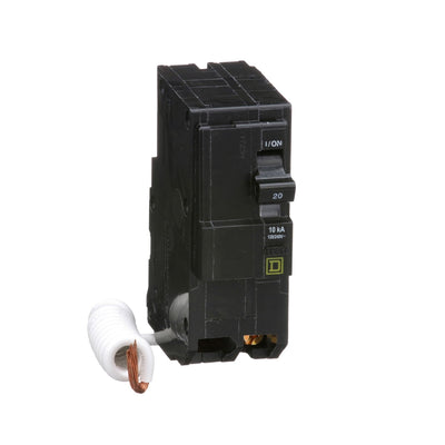 Square D 20 Amp 2-Pole 120/240VAC GFCI Circuit Breaker, QO Series, Plug-In Mount, 10kA Interrupt, Thermal Magnetic Trip, UL/CSA Listed