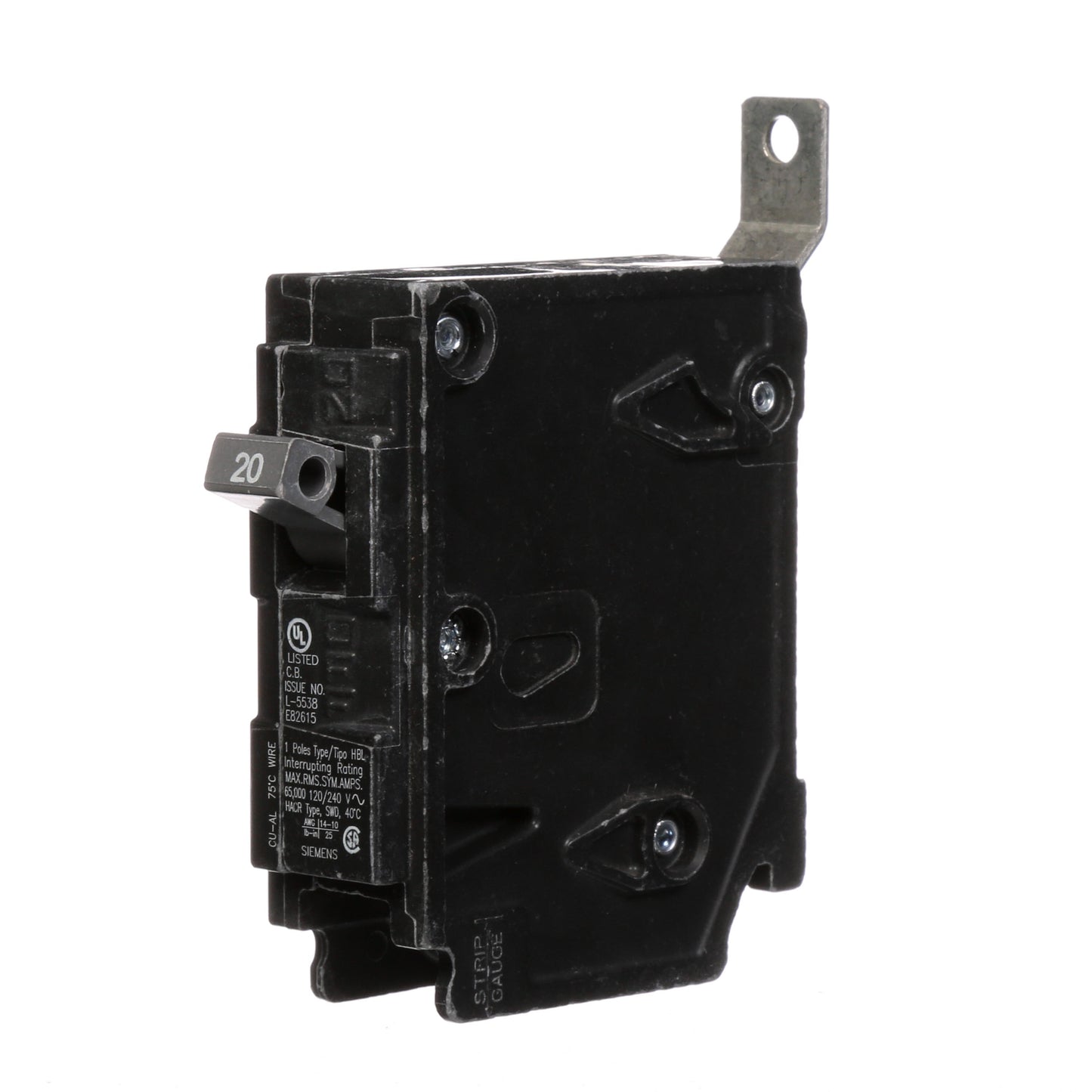 Siemens 20 Amp 120/240V 1 Pole Bolt-On Circuit Breaker, 65kA Interrupt Rating, BL Series