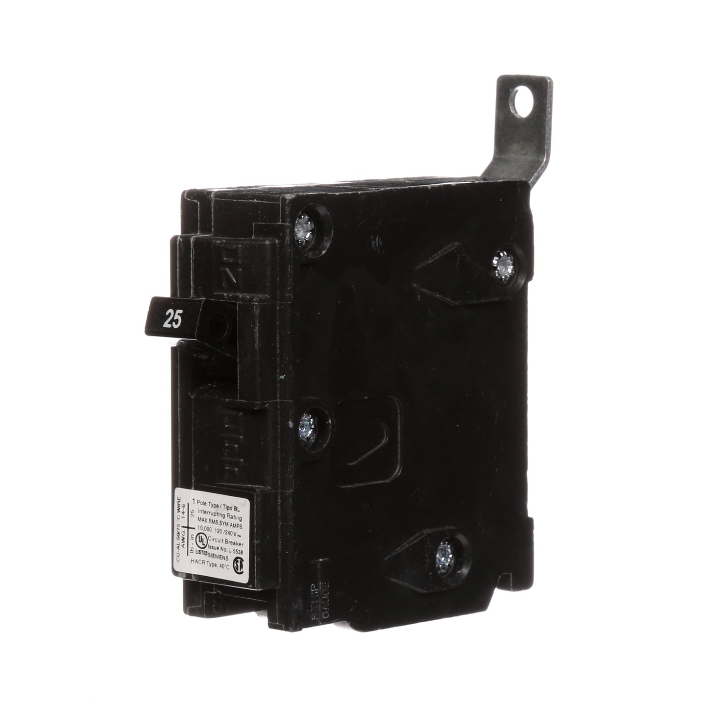 Siemens 25 Amp 120/240 Volt 1 Pole Bolt-On Circuit Breaker Type BL 10kA Interrupt Rating