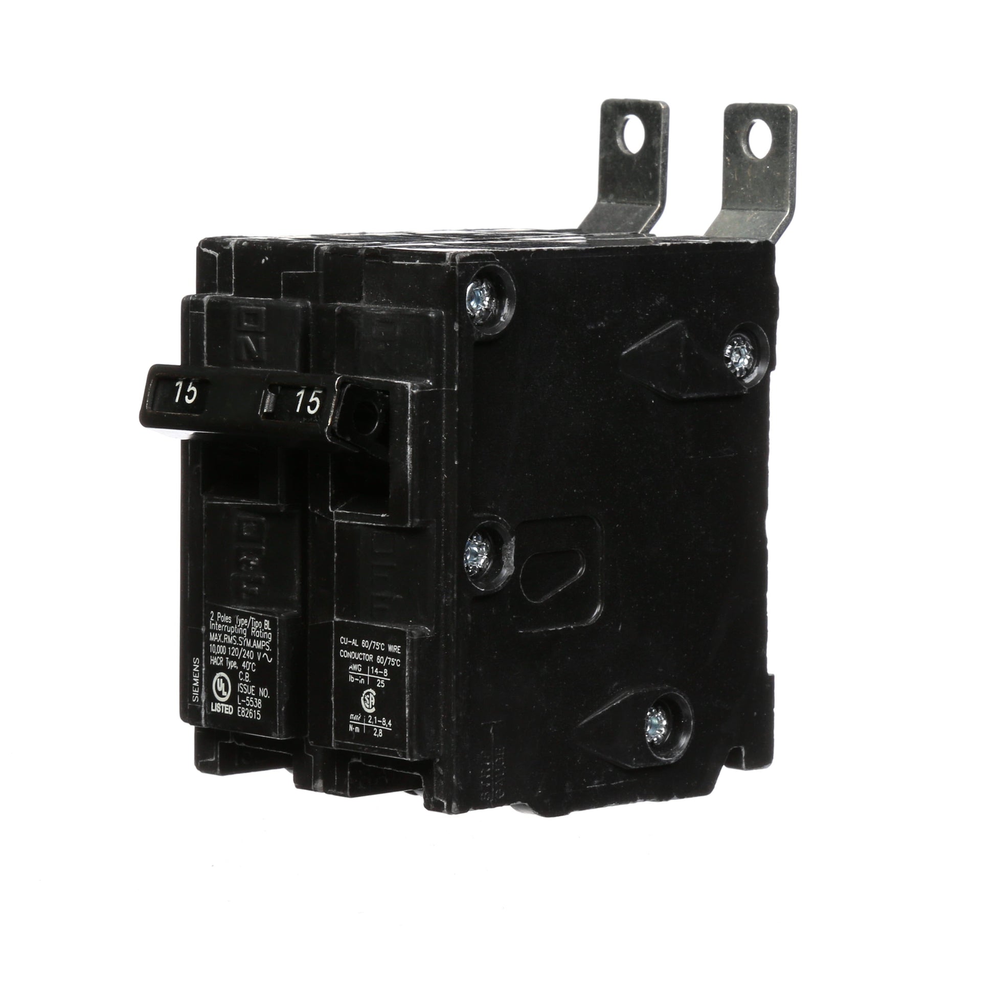 Siemens 15 Amp 2 Pole 120/240V Bolt-On Circuit Breaker, 10kA Interrupt Rating, BL Series