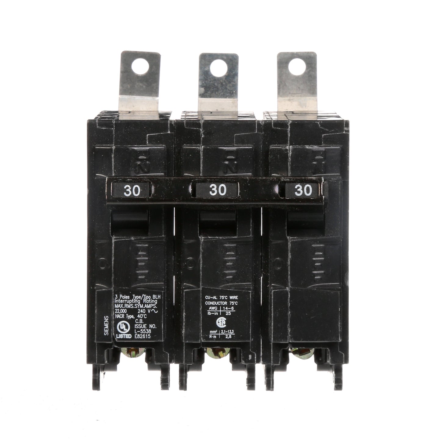 Siemens 30 Amp 240VAC 3 Pole Bolt-On Molded Case Circuit Breaker 22kA Interrupting Rating