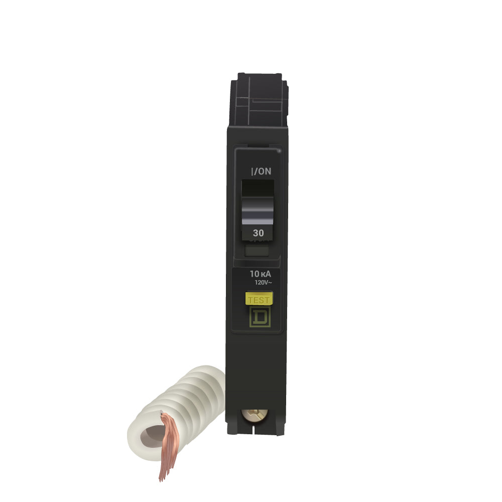 Square D 30 Amp 1 Pole 120/240VAC Plug-In GFCI Circuit Breaker, QO Series, 10kAIC, Thermal Magnetic Trip, UL/CSA