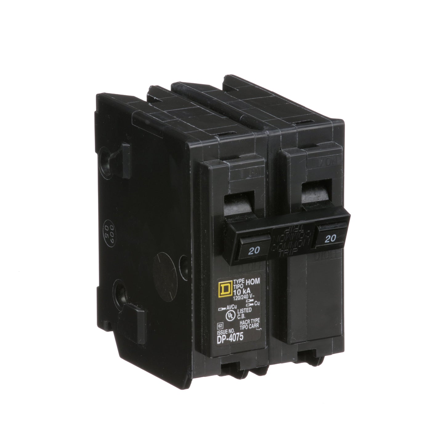 Square D 20 Amp 2 Pole 120/240VAC Circuit Breaker Homeline Plug-In 10kA Interrupt Rating