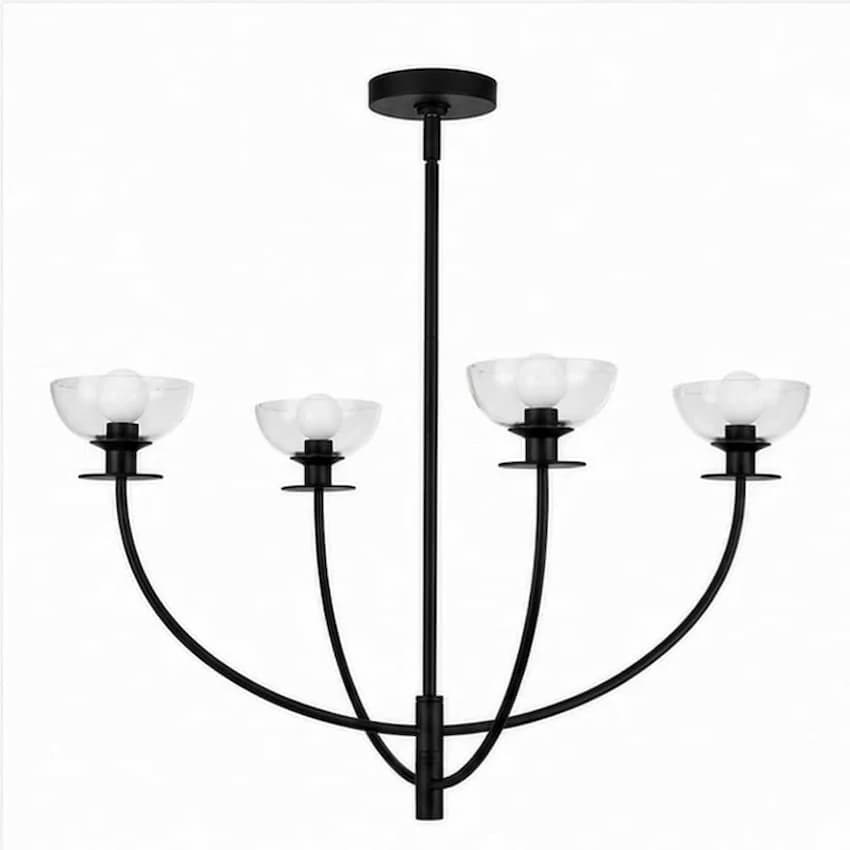 Alora Mood Sylvia Collection CH515226MBCL 4-Light Chandelier with Matte Black Steel Frame and Clear Glass Dome Shades